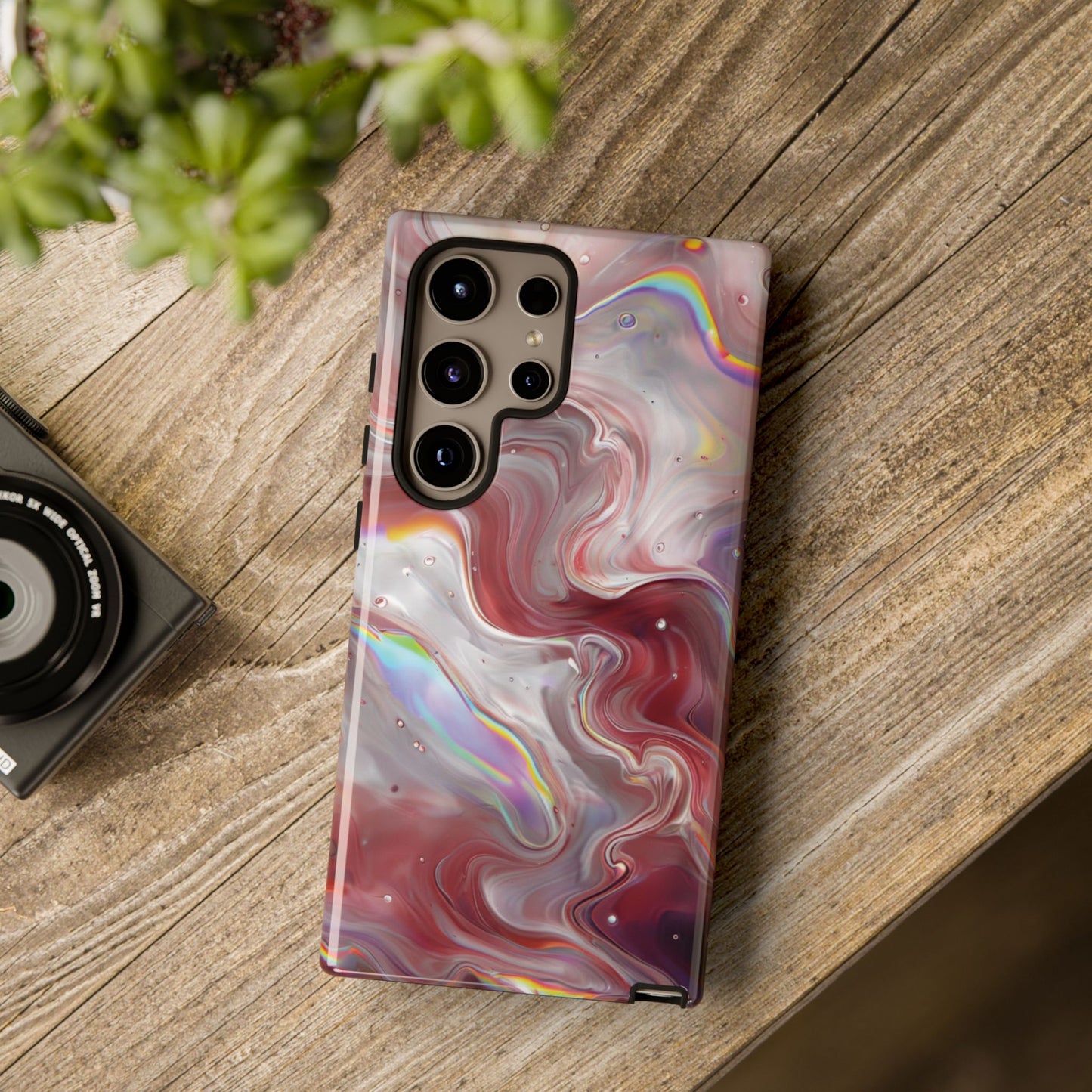 Abstract Swirl iPhone Case – Red & Holographic Marble Design - Durable & Stylish Cover