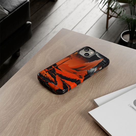 Phone Case Tropical Sci-Fi – Futuristic Red Jungle & Mountain Art Cover