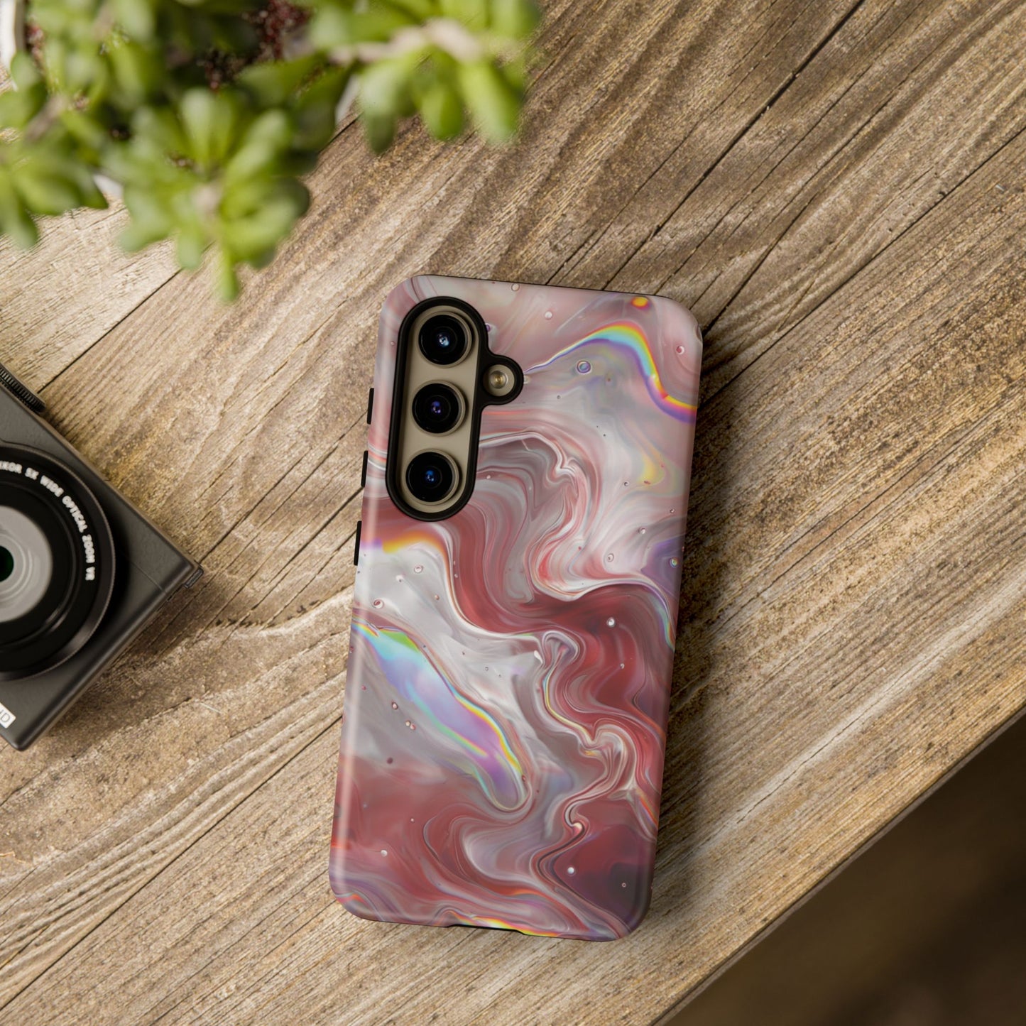 Abstract Swirl iPhone Case – Red & Holographic Marble Design - Durable & Stylish Cover