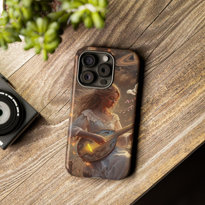 Phone Case Young Woman Playing Luminous Instrument Under Starry Night Sky