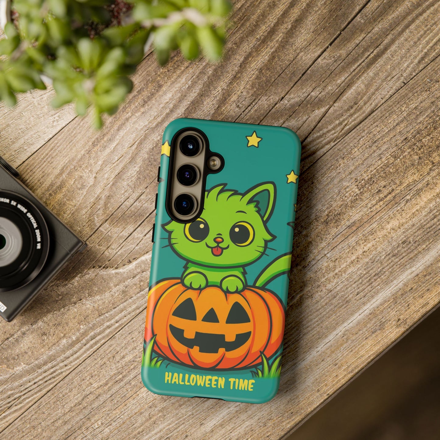 Cute Halloween Cat Phone Case with Jack-O'-Lantern Design – Perfect for Fall