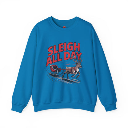 Sweatshirt Christmas Cheer – Sleigh All Day - Cozy Unisex Holiday Pullover with Reindeer Print, Funny Christmas Gift