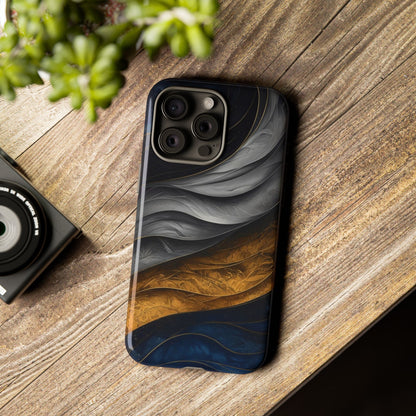 Phone Case Elegant Abstract Marble  – Gold, Grey & Navy Design