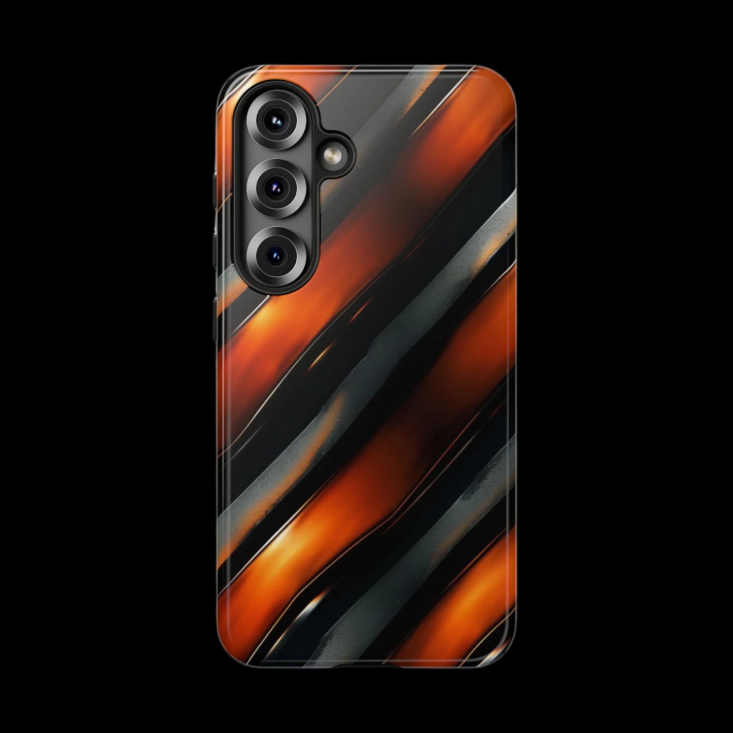 Abstract Phone Case – Black & Orange Tiger Stripe Design – Shockproof Cover