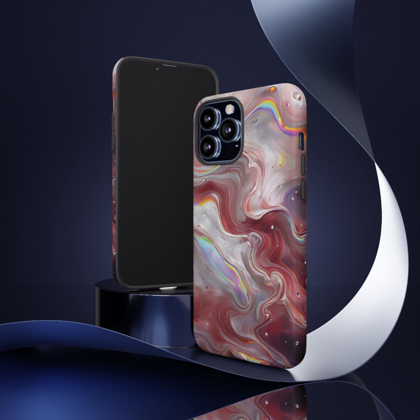 Abstract Swirl iPhone Case – Red & Holographic Marble Design - Durable & Stylish Cover