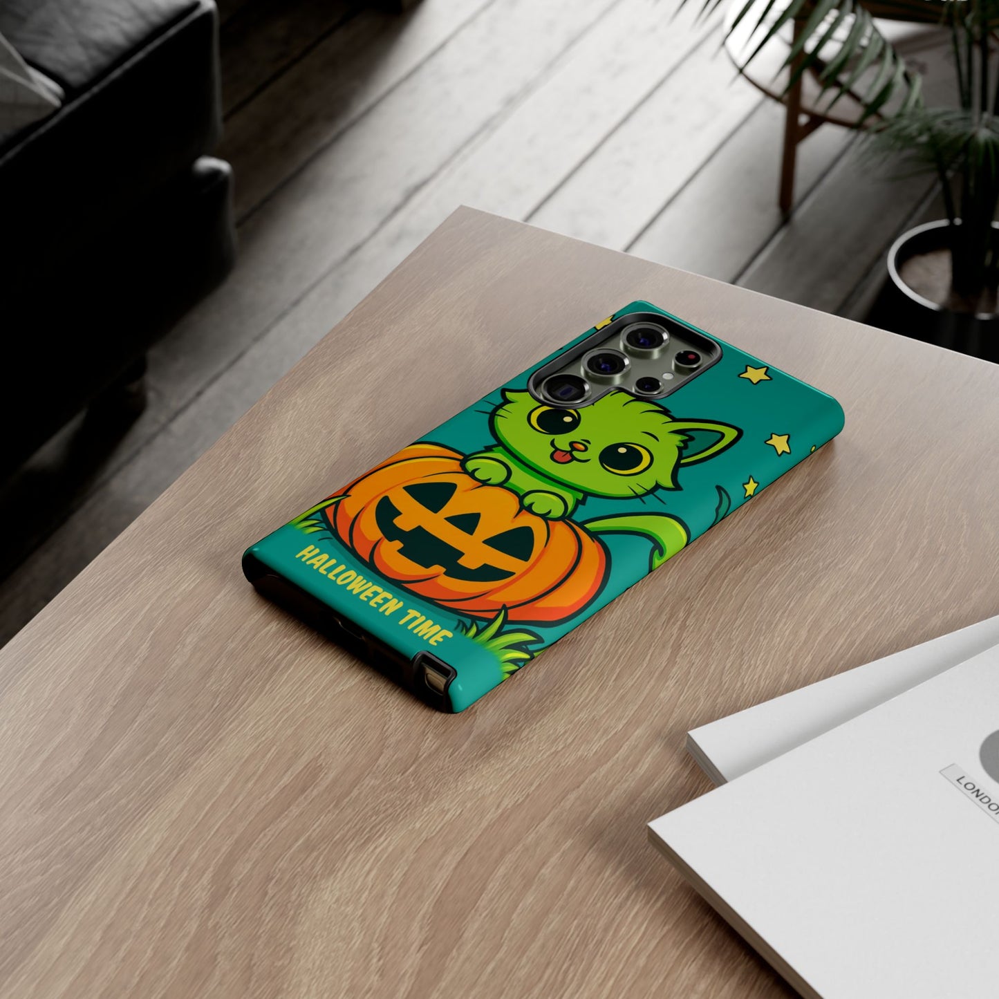 Cute Halloween Cat Phone Case with Jack-O'-Lantern Design – Perfect for Fall