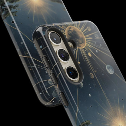 Phone Case Futuristic Meditating Figure in Cosmic Elements at Twilight – Sci-Fi Artwork