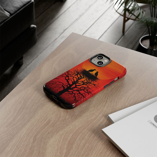 Phone Case Two Birds on a Nest - Red Sunset Background - Nature Wall Art - Romantic Bird Scene