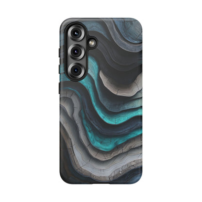 Phone Case Blue & Grey Woodgrain Wave – Artistic iPhone & Samsung Cover