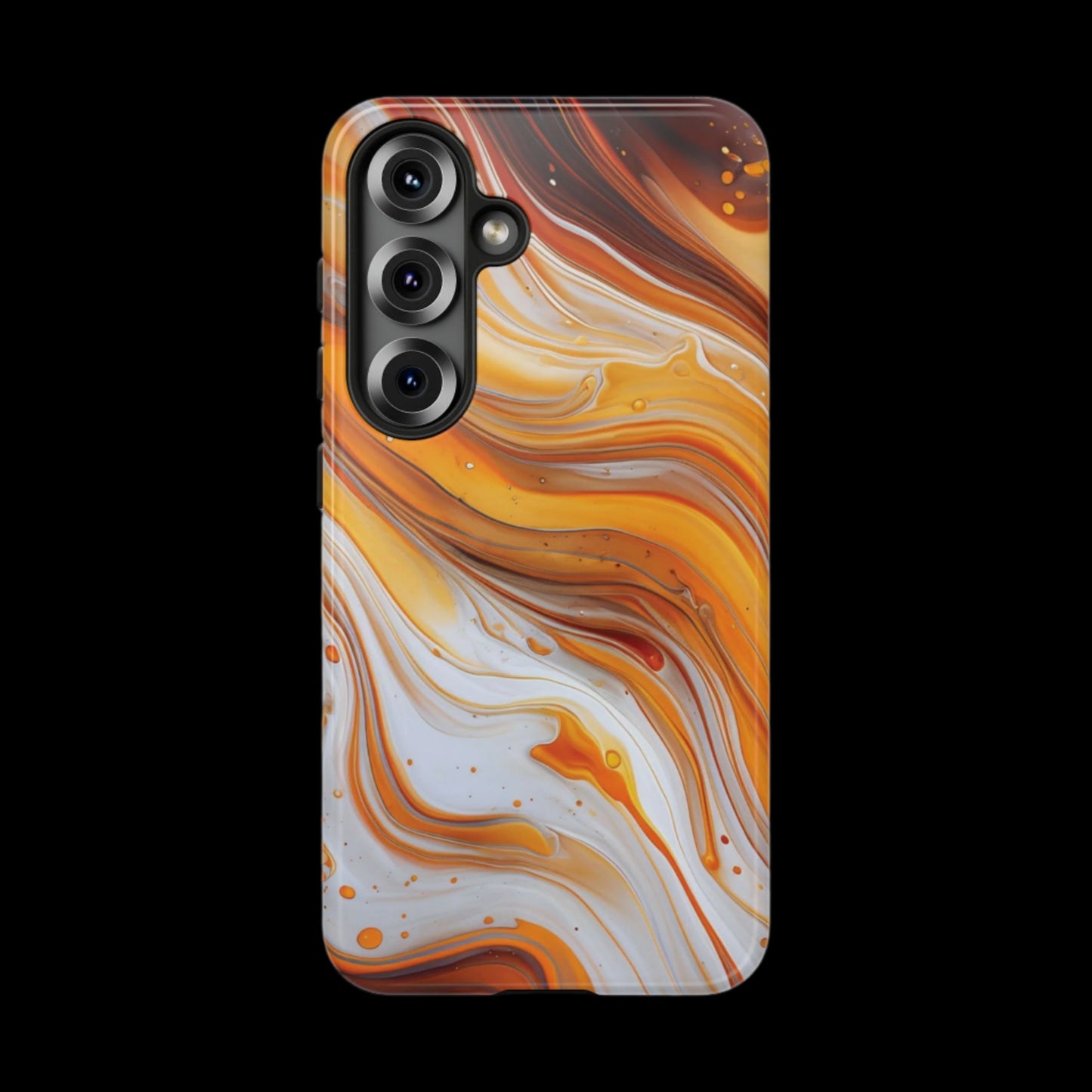 Artistic Swirl Phone Case – Orange, White & Brown Marble Texture