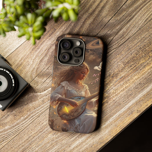 Phone Case Young Woman Playing Luminous Instrument Under Starry Night Sky