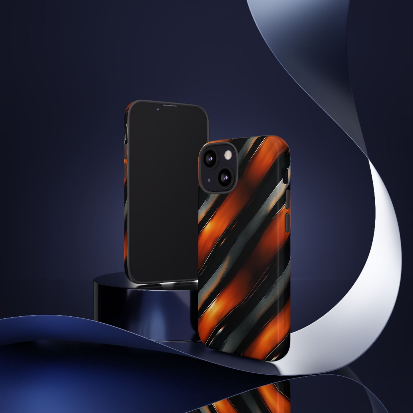 Abstract Phone Case – Black & Orange Tiger Stripe Design – Shockproof Cover