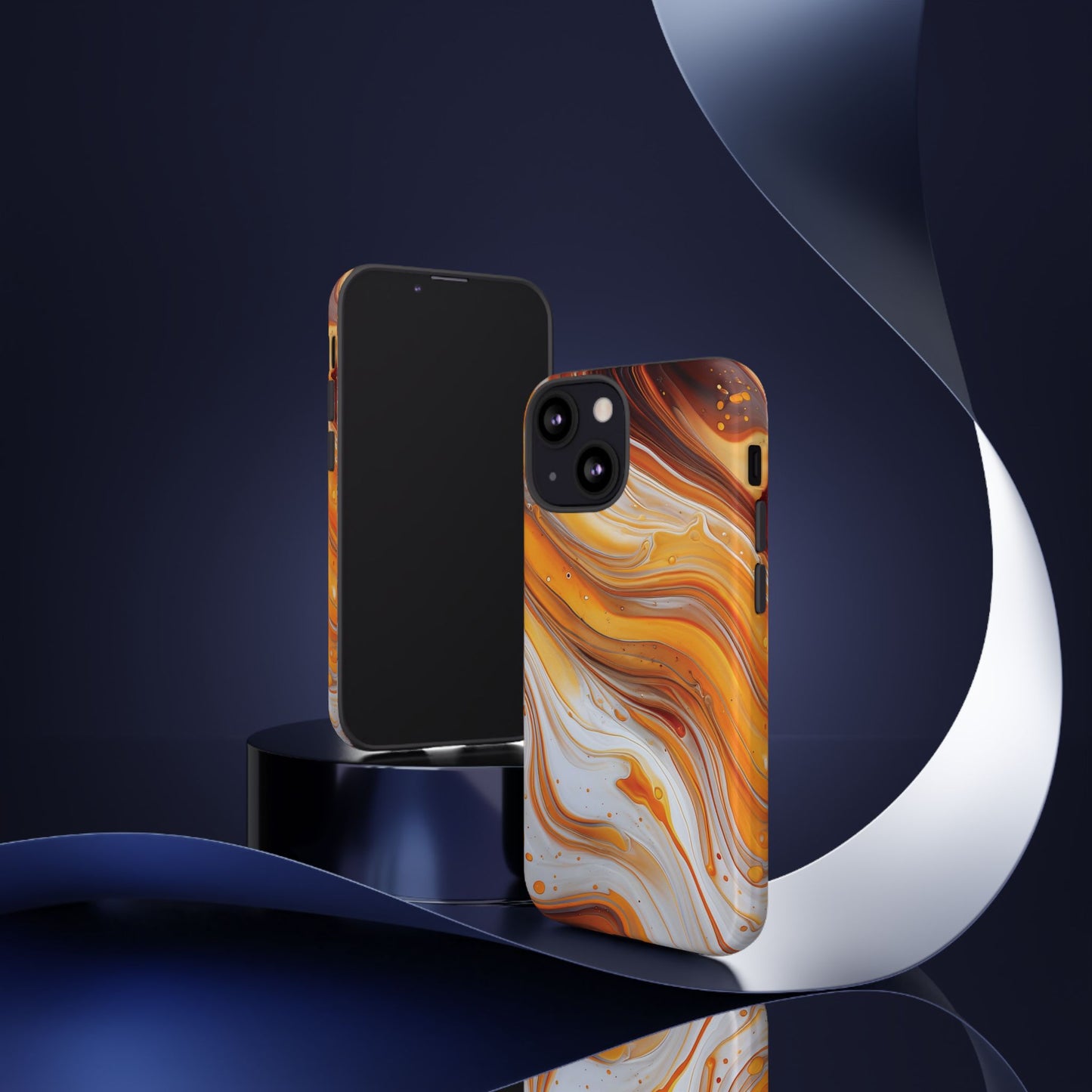 Artistic Swirl Phone Case – Orange, White & Brown Marble Texture