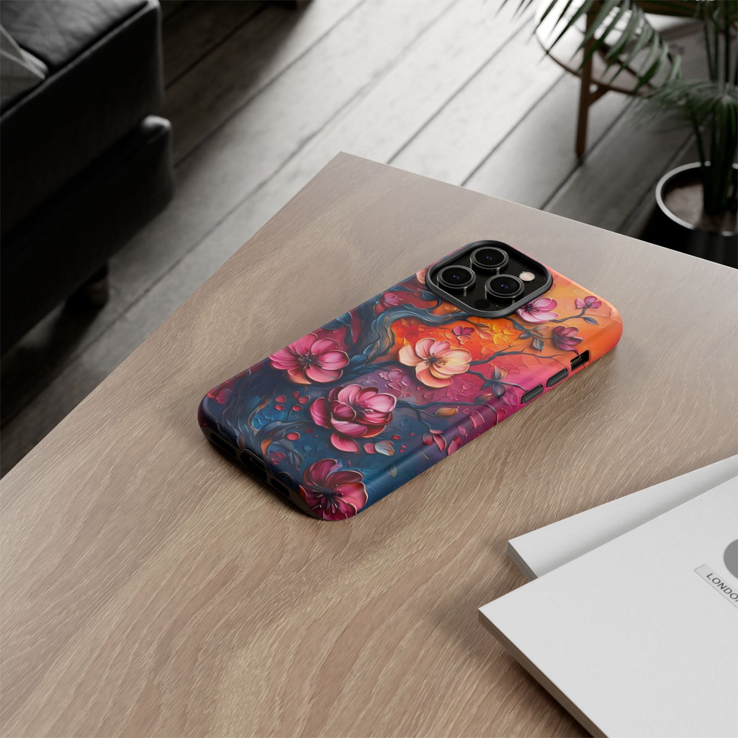 Colorful iPhone and Samsung Case with Artistic Blossoms – Protective Floral Cover