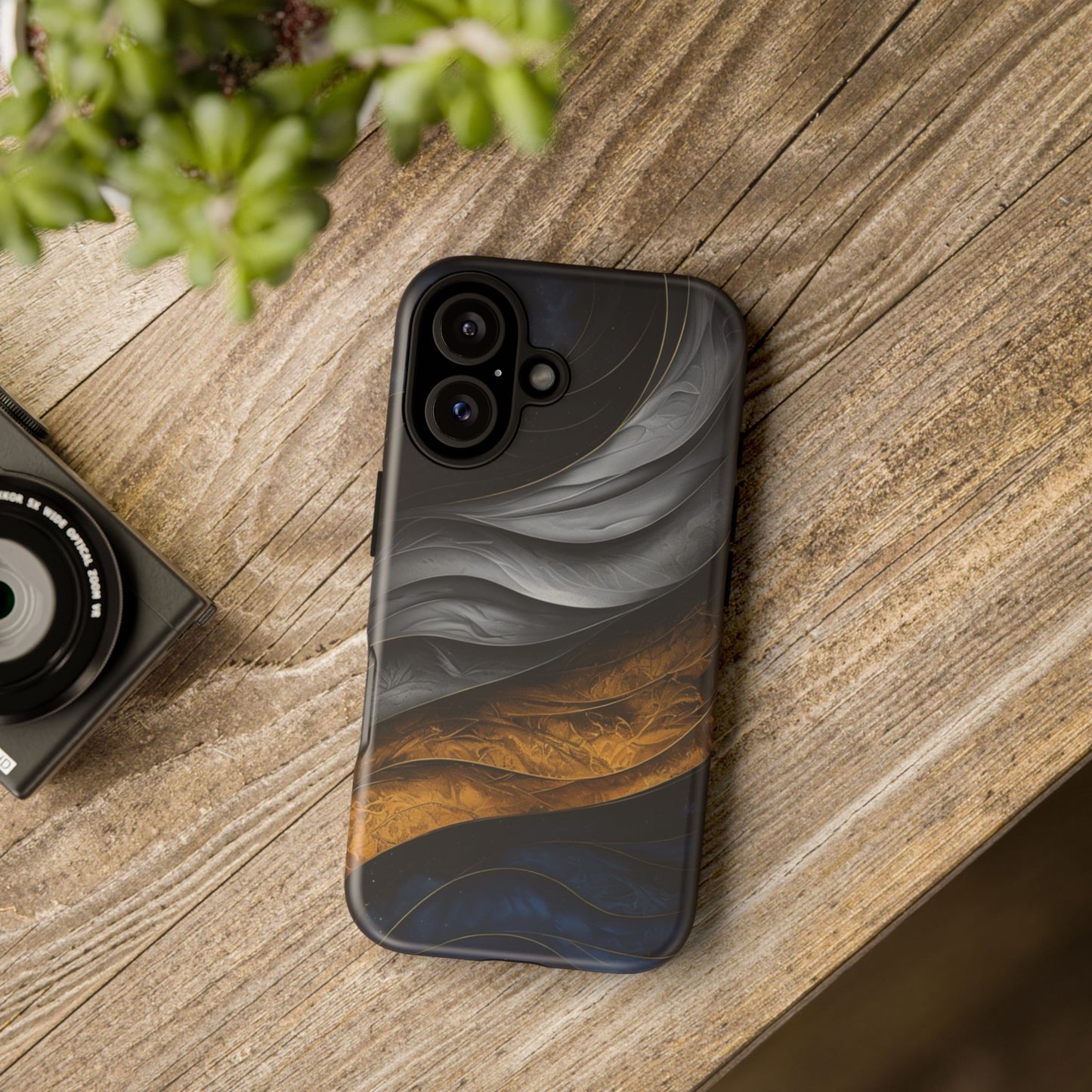 Phone Case Elegant Abstract Marble  – Gold, Grey & Navy Design