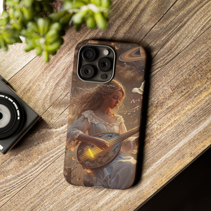 Phone Case Young Woman Playing Luminous Instrument Under Starry Night Sky