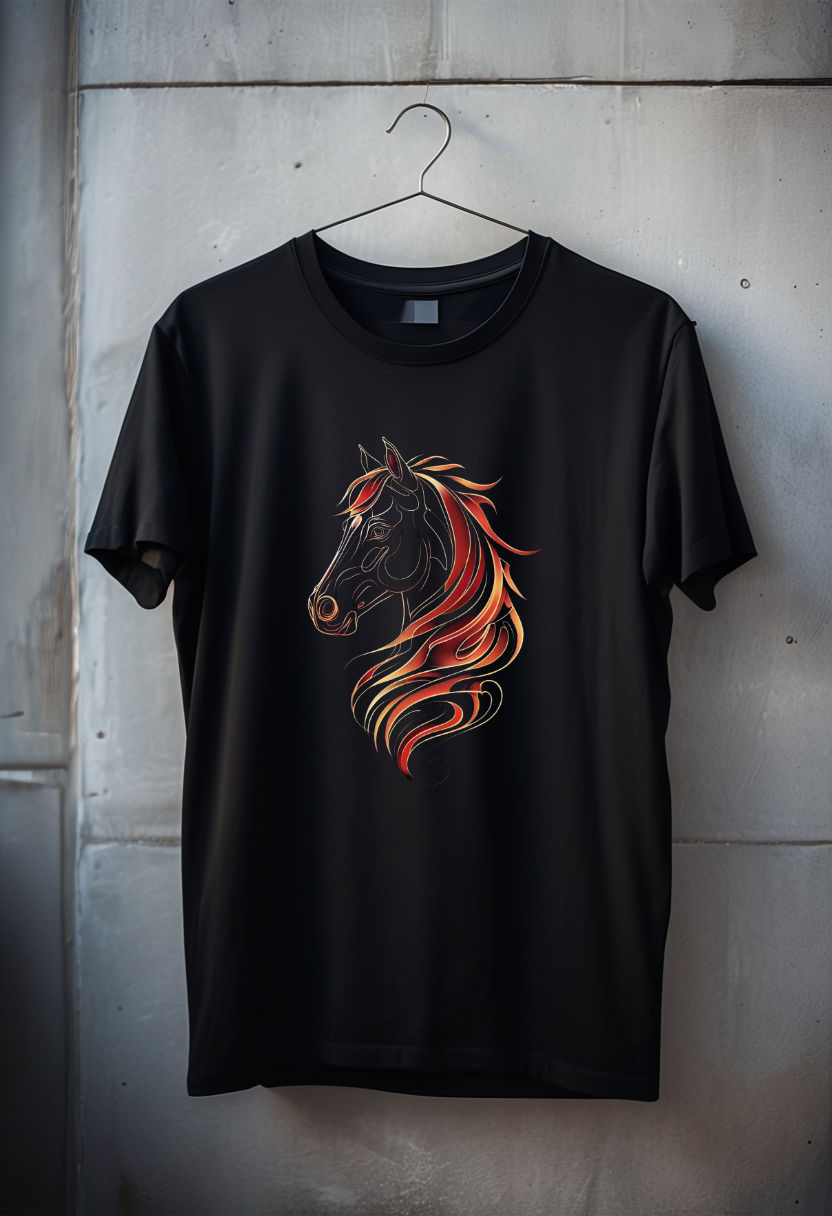 Shirt Fiery Horse - Unisex Black Tee - Bold Graphic T-Shirt for Horse Lovers