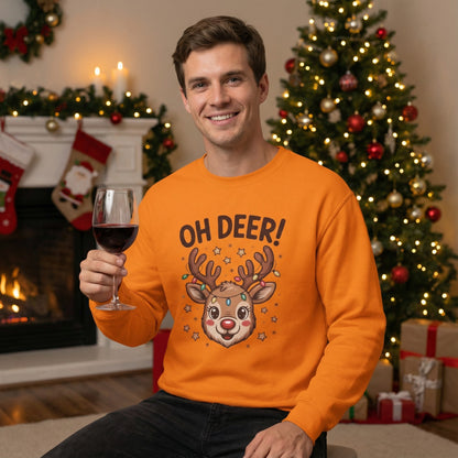 Christmas Sweatshirt “Oh Deer!” Cute Reindeer Graphic - Holiday Unisex Pullover