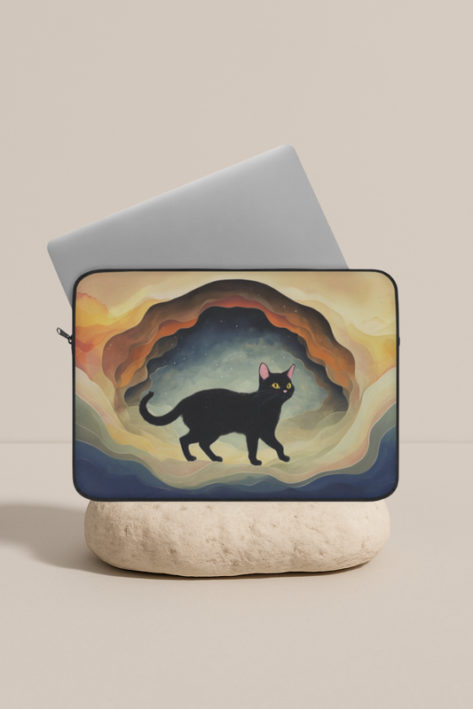Black Cat Laptop Sleeve – 13" Protective Case with Cosmic Aesthetic Design