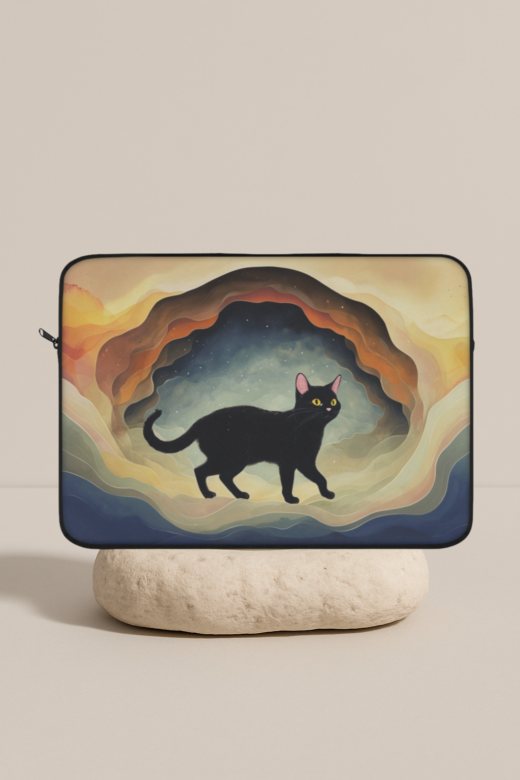 Black Cat Laptop Sleeve – 13" Protective Case with Cosmic Aesthetic Design