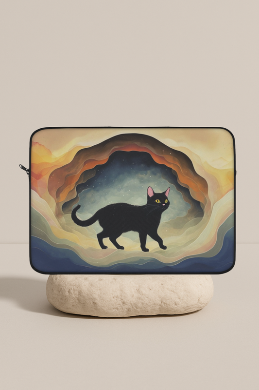 Black Cat Laptop Sleeve – 13" Protective Case with Cosmic Aesthetic Design