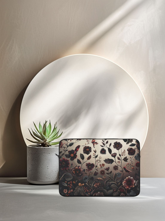 Dark Floral Laptop Sleeve – Elegant Botanical Pattern - Protective & Stylish Case