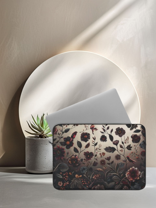 Dark Floral Laptop Sleeve – Elegant Botanical Pattern - Protective & Stylish Case