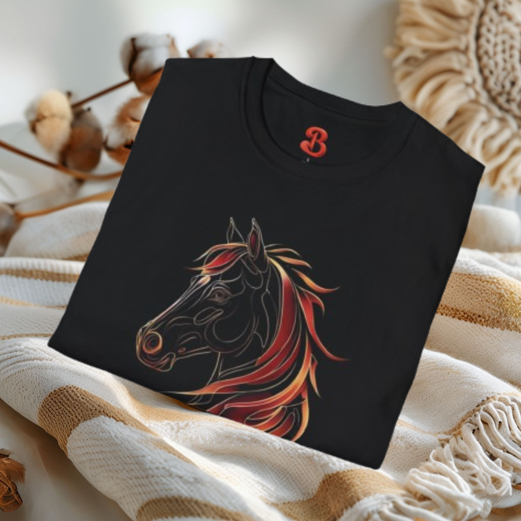 Shirt Fiery Horse - Unisex Black Tee - Bold Graphic T-Shirt for Horse Lovers