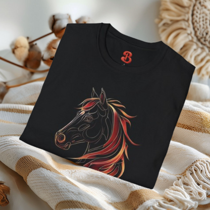 Shirt Fiery Horse - Unisex Black Tee - Bold Graphic T-Shirt for Horse Lovers