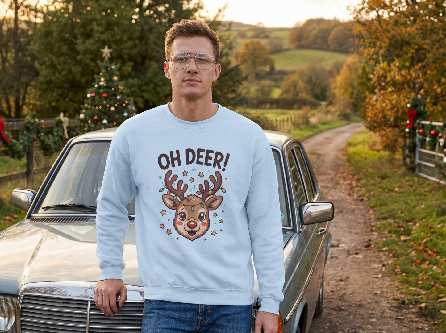 Christmas Sweatshirt “Oh Deer!” Cute Reindeer Graphic - Holiday Unisex Pullover