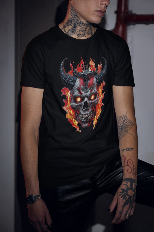 Shirt Demon Skull – Flaming Horned Skull Graphic Tee - Gothic & Dark Streetwear