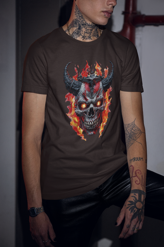 Shirt Demon Skull – Flaming Horned Skull Graphic Tee - Gothic & Dark Streetwear