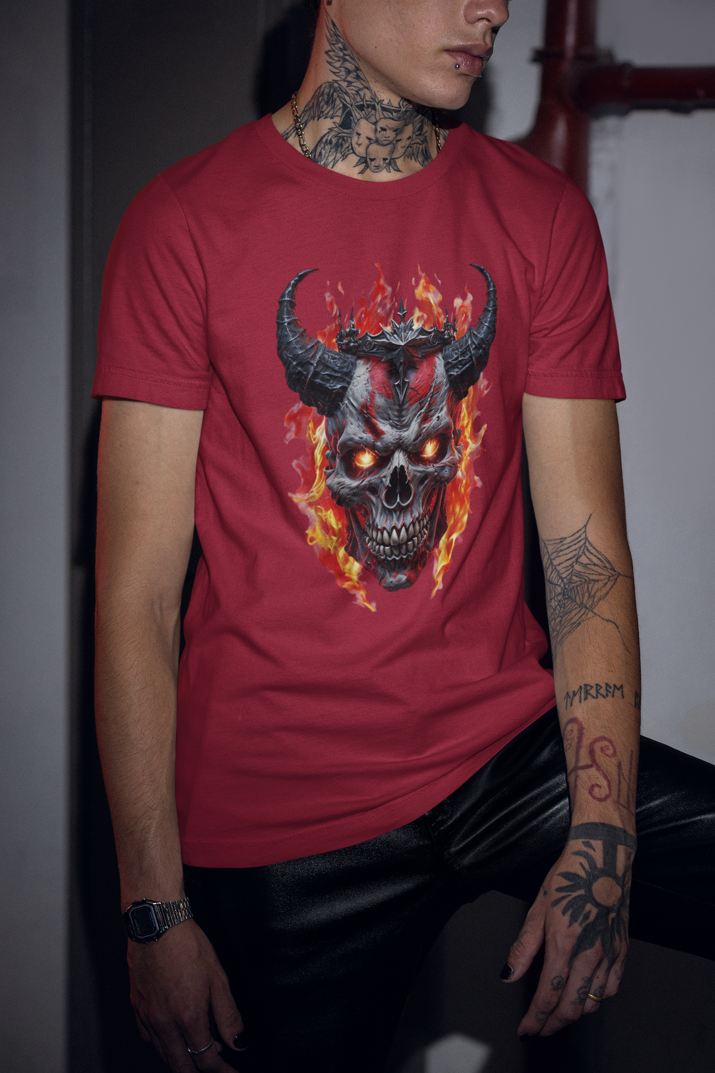 Shirt Demon Skull – Flaming Horned Skull Graphic Tee - Gothic & Dark Streetwear