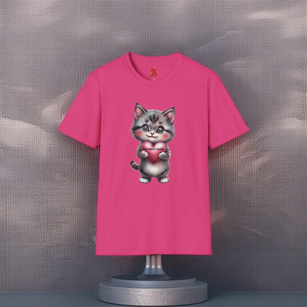 Purrfect Love T-Shirt – Cute Kitten Holding Heart, Gift for Cat Lovers