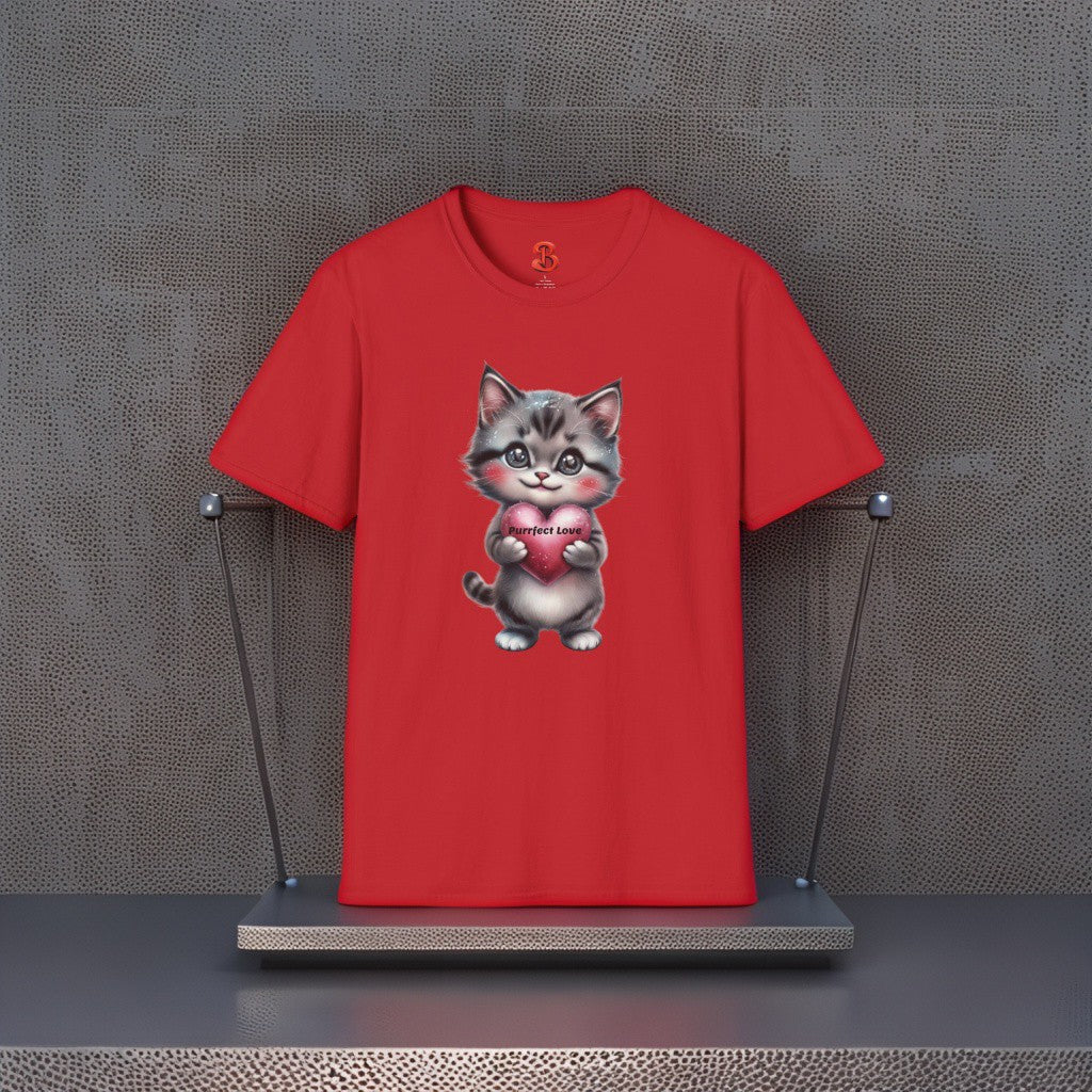 Purrfect Love T-Shirt – Cute Kitten Holding Heart, Gift for Cat Lovers