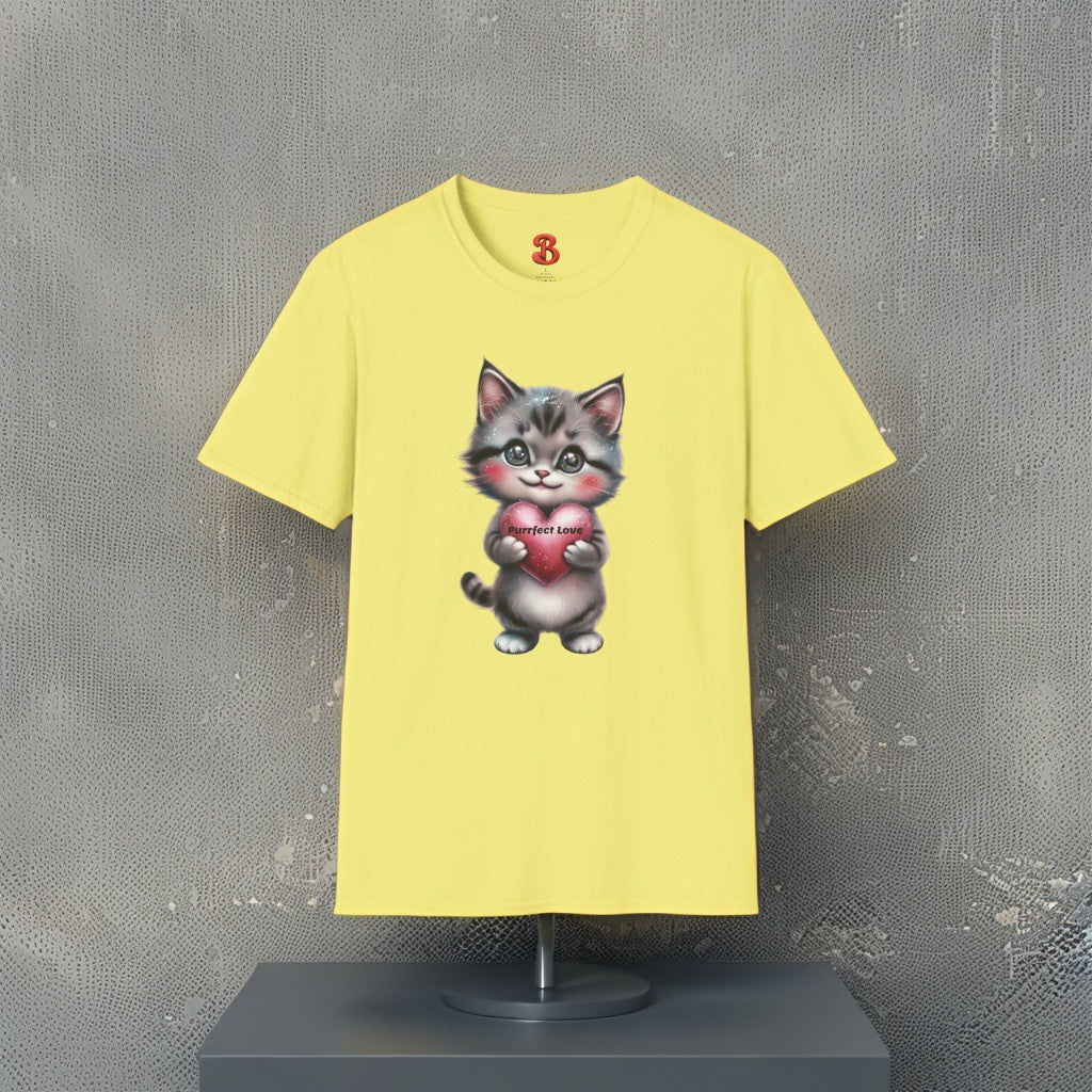 Purrfect Love T-Shirt – Cute Kitten Holding Heart, Gift for Cat Lovers
