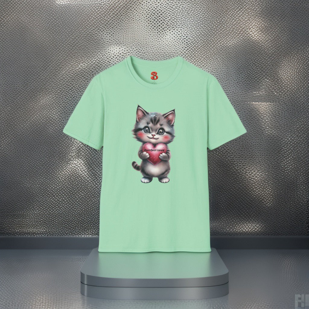 Purrfect Love T-Shirt – Cute Kitten Holding Heart, Gift for Cat Lovers