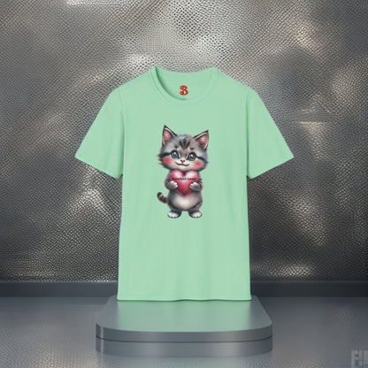Purrfect Love T-Shirt – Cute Kitten Holding Heart, Gift for Cat Lovers