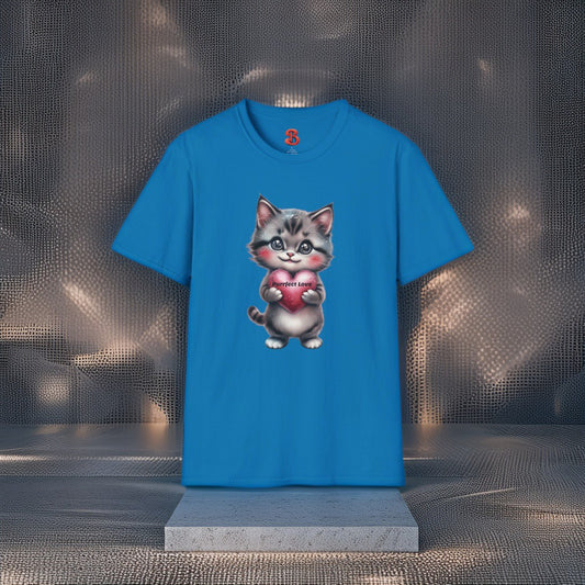 Purrfect Love T-Shirt – Cute Kitten Holding Heart, Gift for Cat Lovers