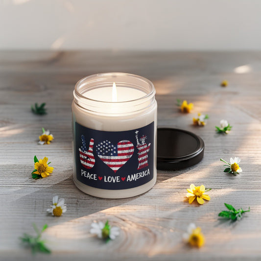Scented Decorative Candle - Relaxing Aromatic Jar Candle - "Peace Love America"