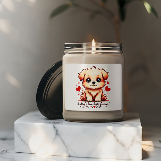 Scented Decorative Candle - Relaxing Aromatic Jar Candle - "A Dogs Love Last Forever"