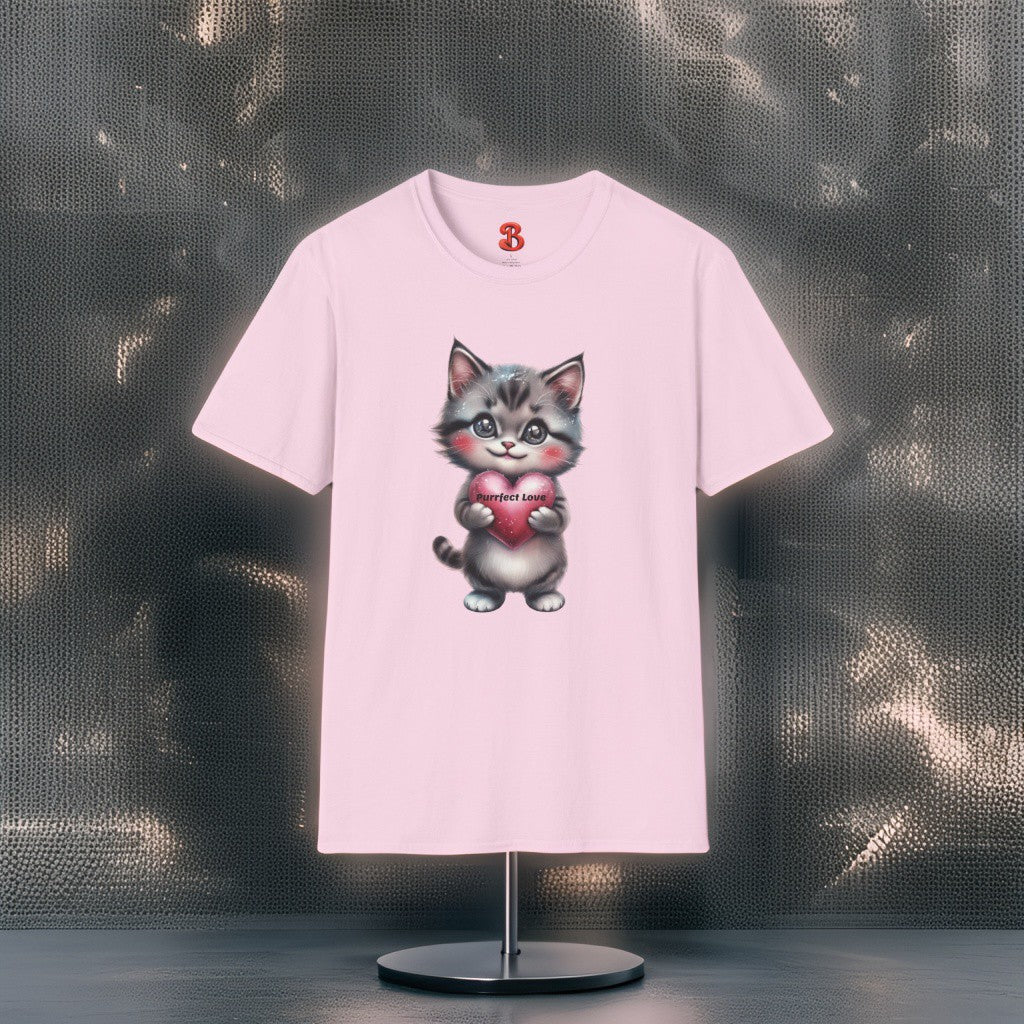 Purrfect Love T-Shirt – Cute Kitten Holding Heart, Gift for Cat Lovers