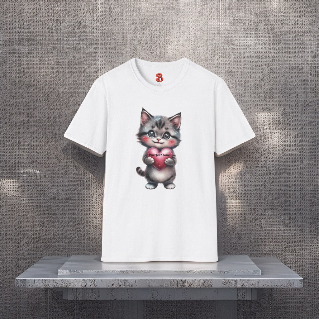 Purrfect Love T-Shirt – Cute Kitten Holding Heart, Gift for Cat Lovers