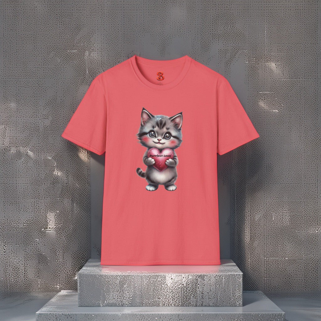 Purrfect Love T-Shirt – Cute Kitten Holding Heart, Gift for Cat Lovers