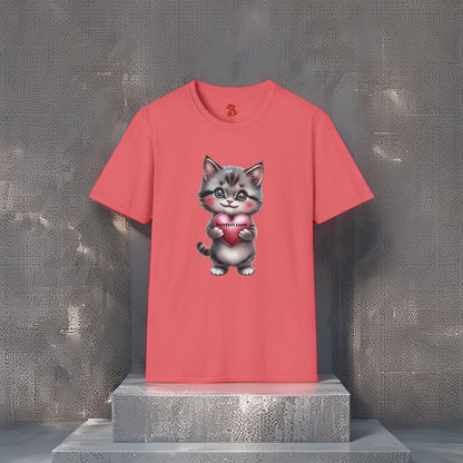 Purrfect Love T-Shirt – Cute Kitten Holding Heart, Gift for Cat Lovers