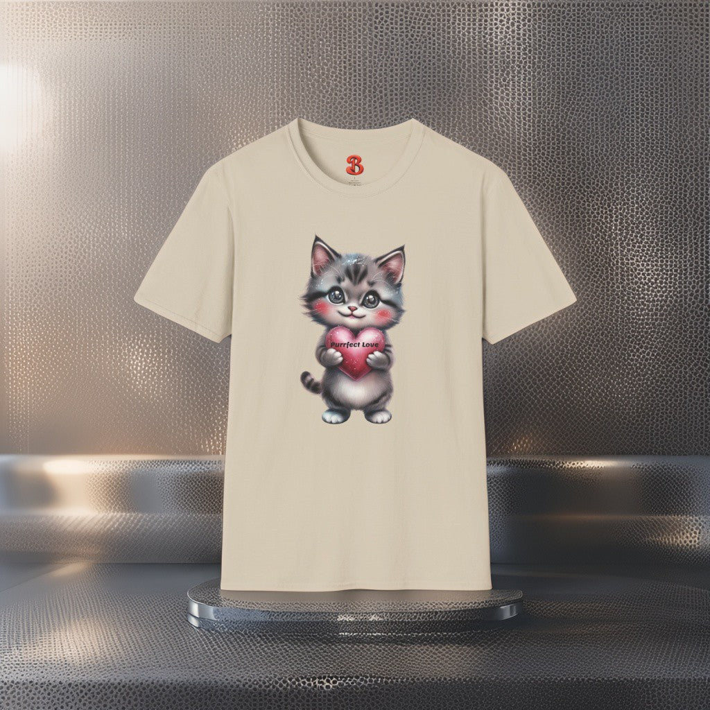 Purrfect Love T-Shirt – Cute Kitten Holding Heart, Gift for Cat Lovers