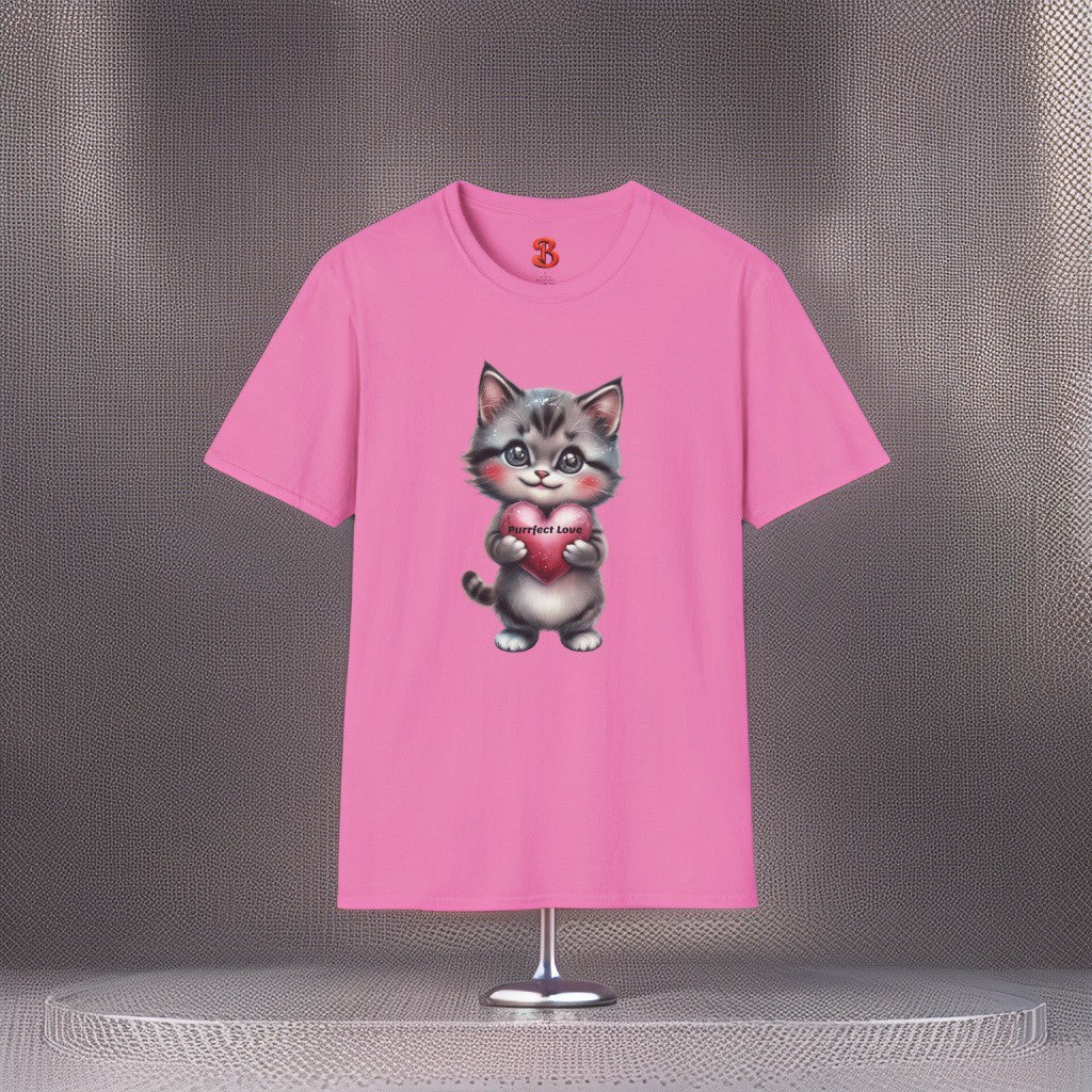 Purrfect Love T-Shirt – Cute Kitten Holding Heart, Gift for Cat Lovers