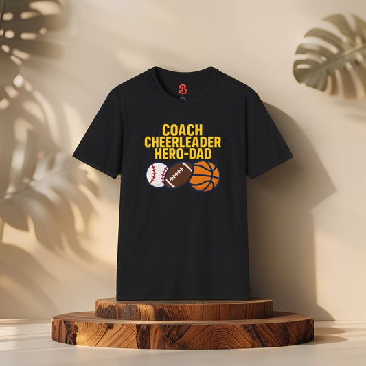 Coach Cheerleader Hero-Dad T-Shirt – Sports Gift for Dads