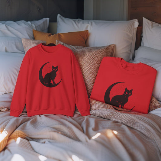 Mystical Cat Moon Crescent Tee - Celestial Black Cat Witchy Aesthetic Shirt