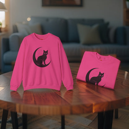 Mystical Cat Moon Crescent Tee - Celestial Black Cat Witchy Aesthetic Shirt